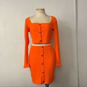 Bright orange two piece outfit
